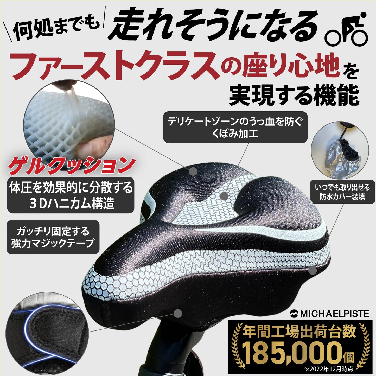 【まるで無重力 ３Dハニカム構造が体圧を分散】サドルカバー 痛く無い サドルクッション